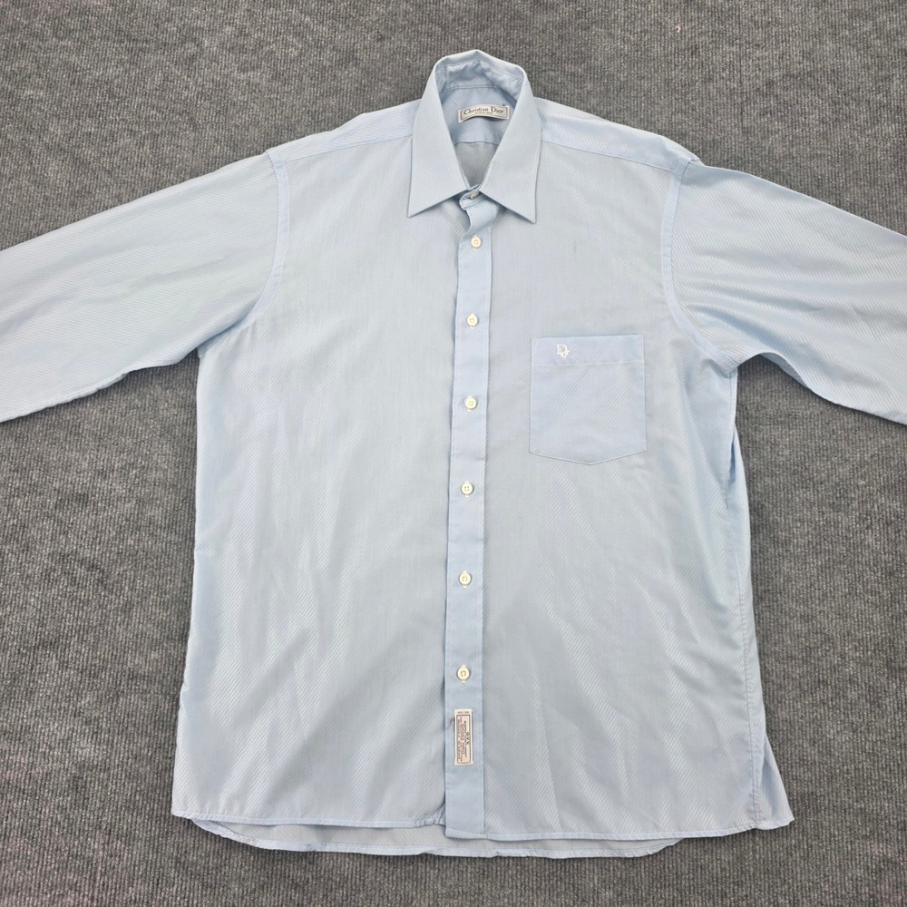 Christian Dior Chemises Mens Vintage Light Blue Textured Stripe Dress Shirt L - Picture 2 of 10